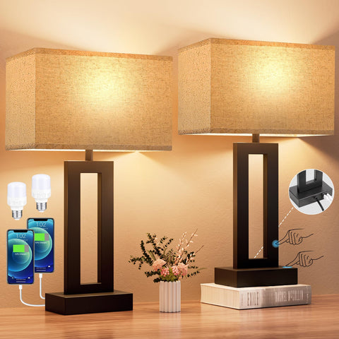 Seealle bedroom lamps on nightstand with touch-control for easy brightness changes