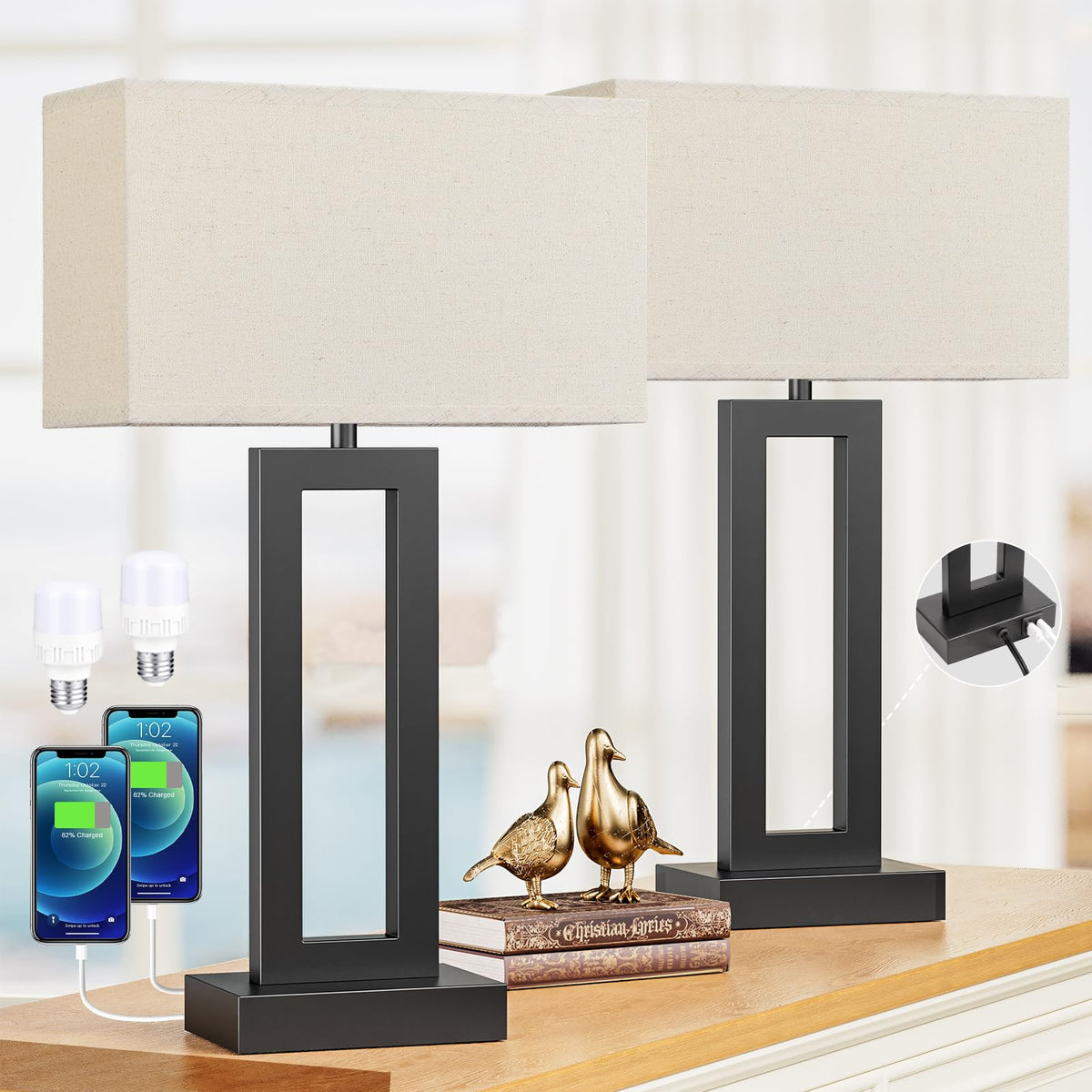 Seealle bedside lamp with 3‑way touch control on base for customizable ambience.