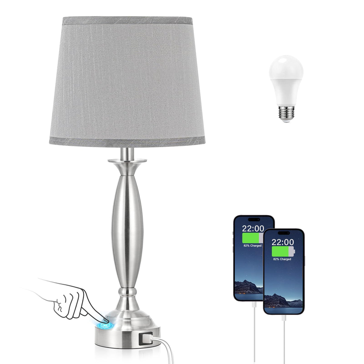 Seealle bedside lamp touch-control for effortless night-time brightness control.