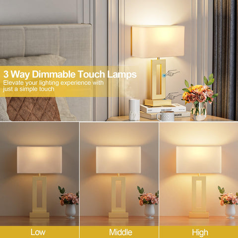 Seealle bedside lamps set 2 dimmed ambience—three-level brightness for reading or relaxing.