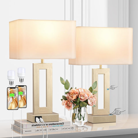 Seealle bedside lamps set 2 top view—warm ambient lighting for a coordinated nightstand.
