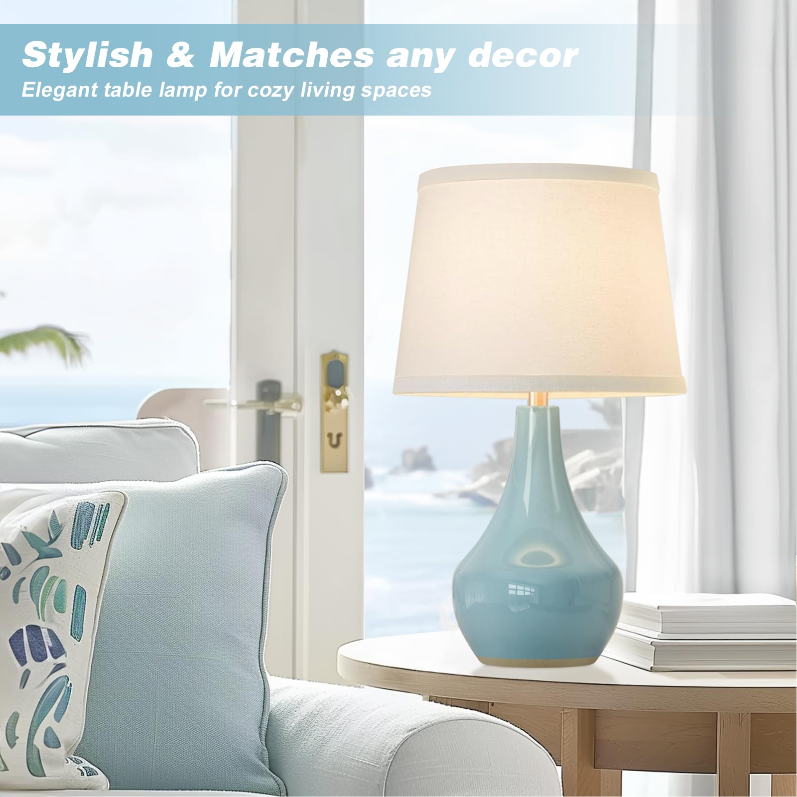Seealle bedside lamp sky blue ceramic base for a neat setup.