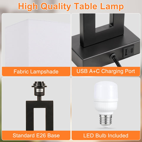 Seealle black metal base with white linen shade enhances modern decor.