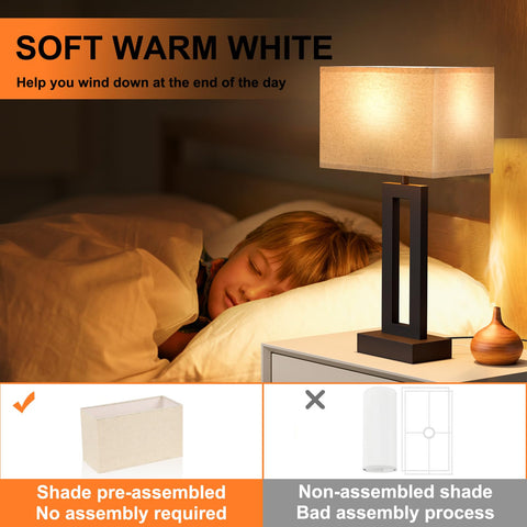 Seealle black metal base and linen shade on a modern bedside lamp