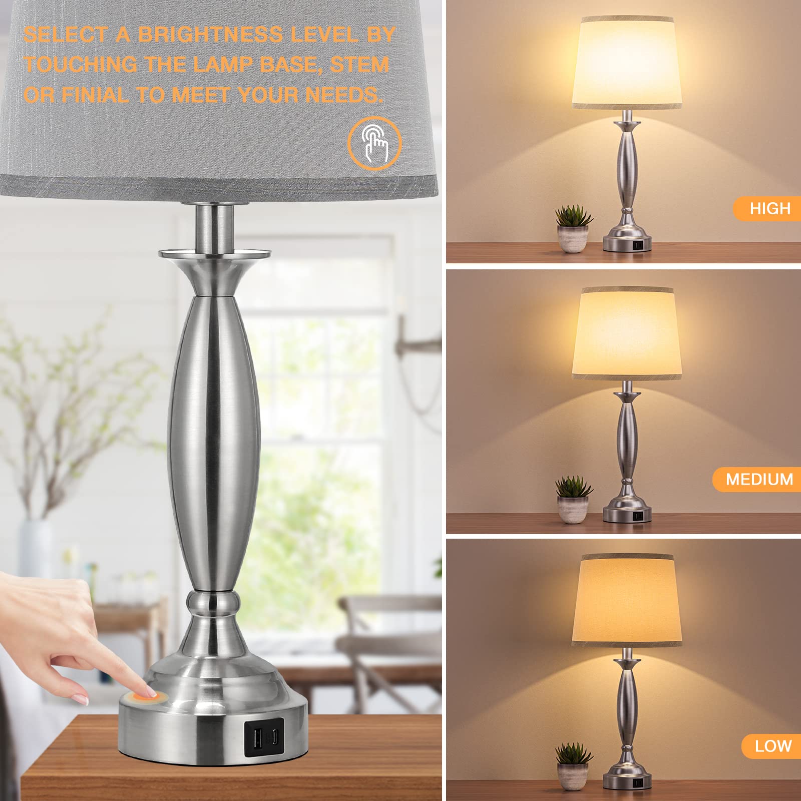 Seealle brushed nickel base adds modern elegance to any room.