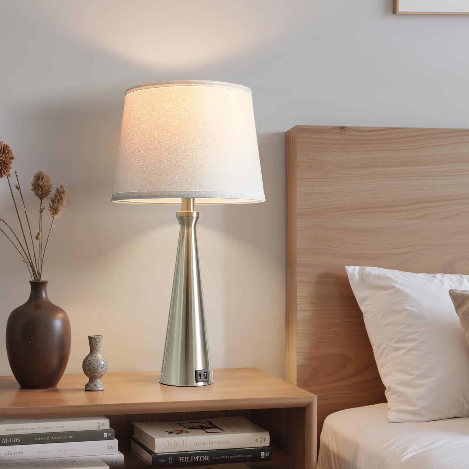 Seealle conical metal base and white shade complement contemporary decor