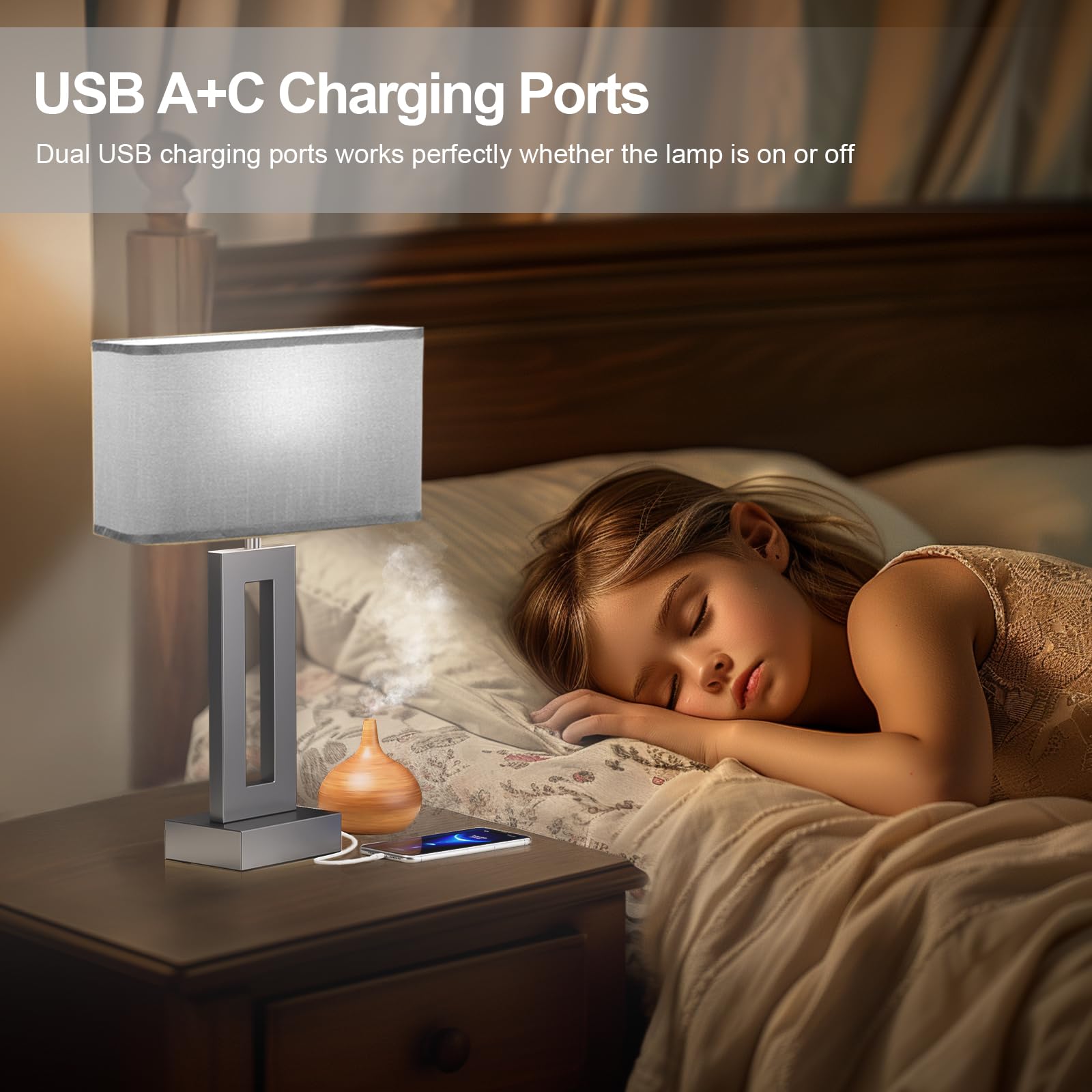 Seealle dual lamps on nightstands create balanced, symmetrical lighting.