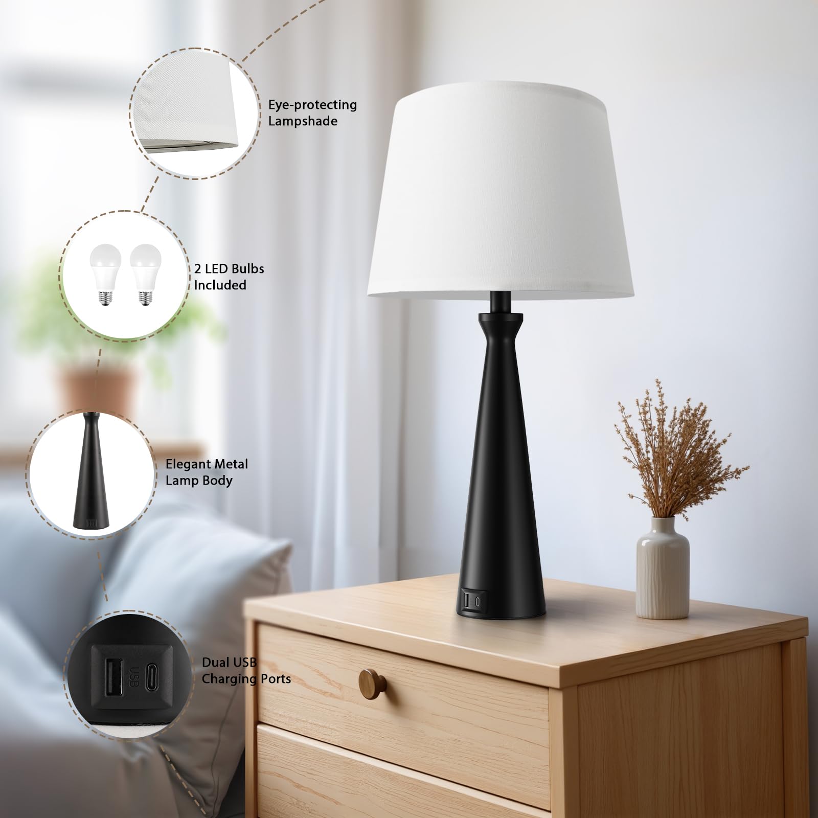 Seealle easy-install table lamp ships with simple assembly steps.