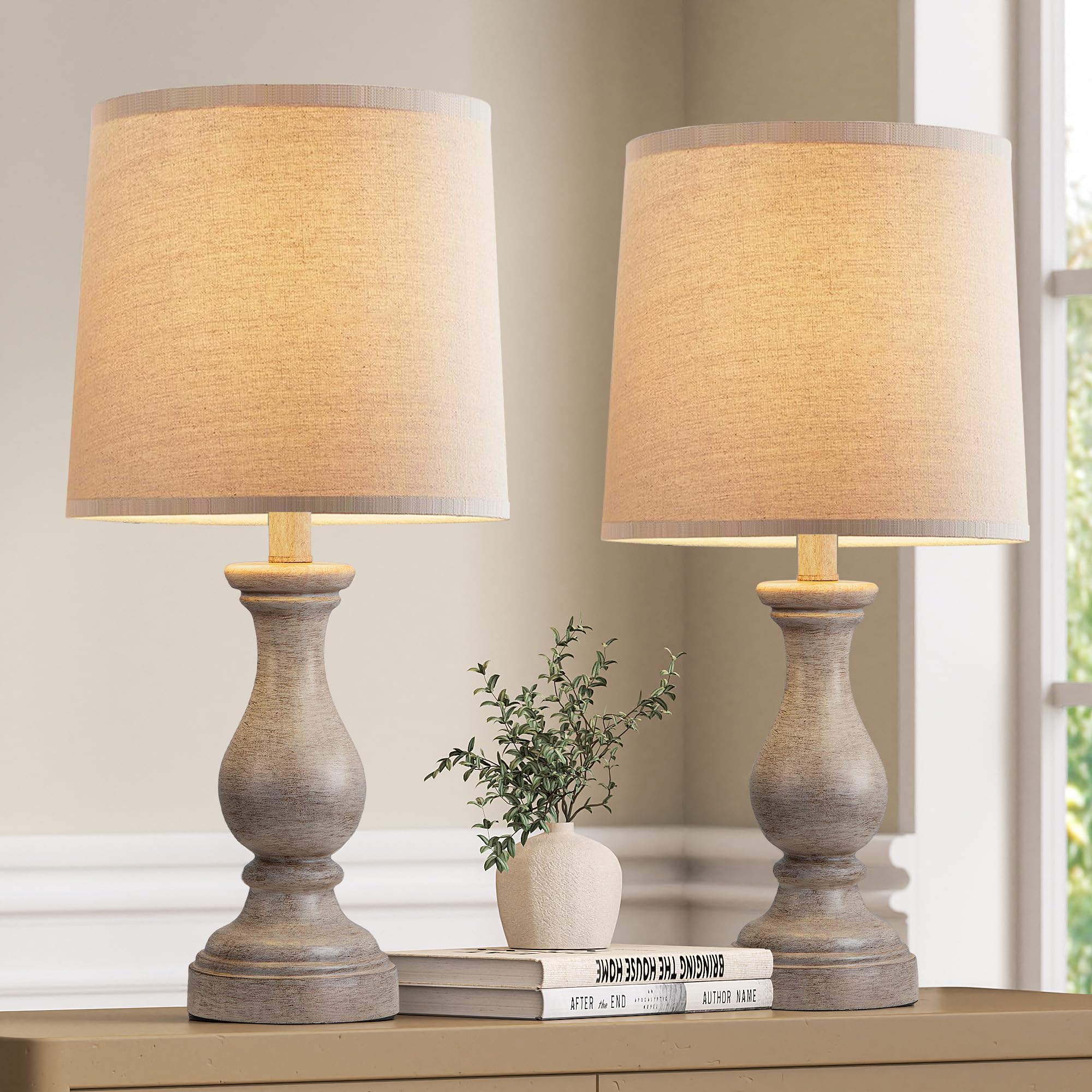 Seealle farmhouse table lamps 2 with distressed wood bases for cozy ambience