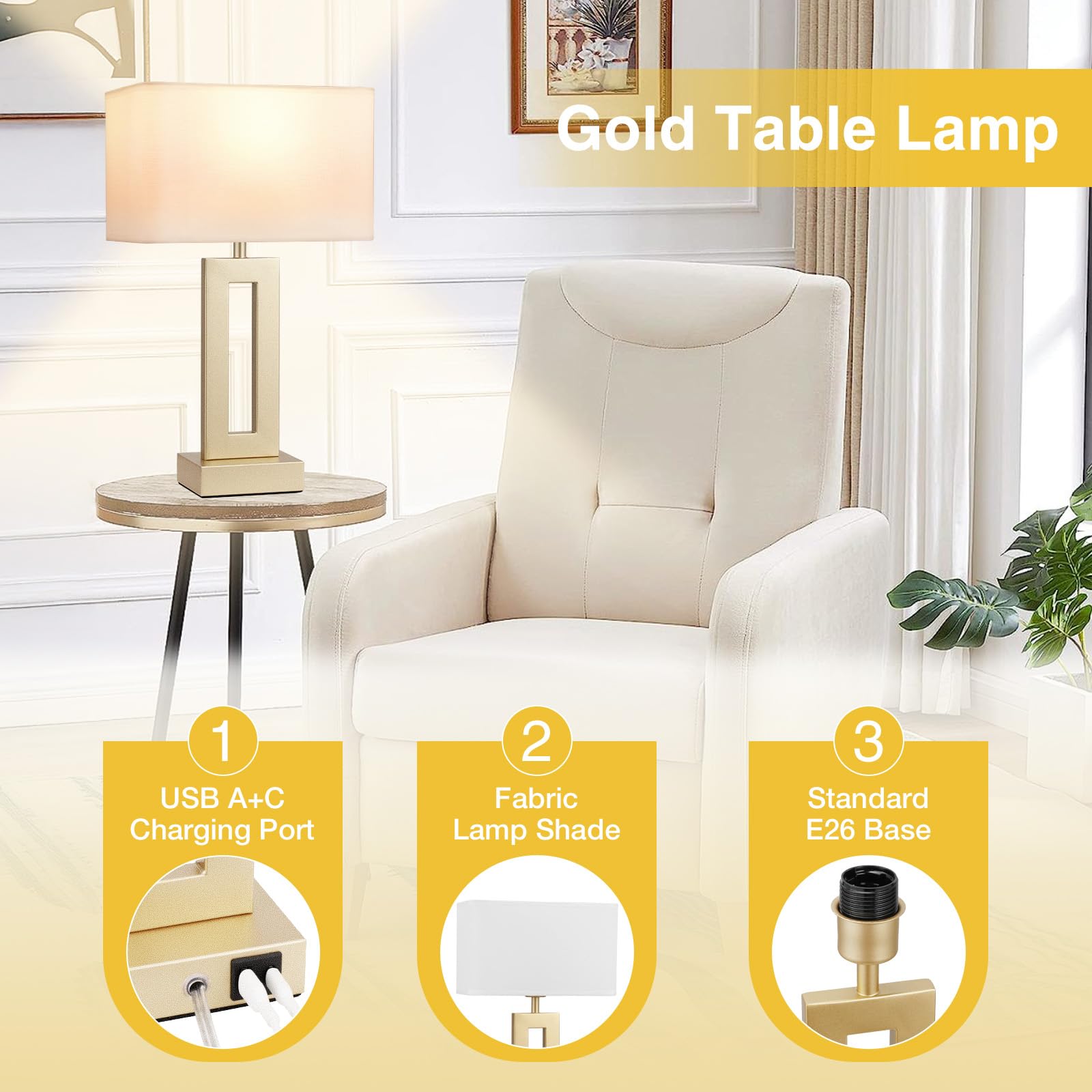 Seealle gold finish lamps with shade detail for stylish decor.