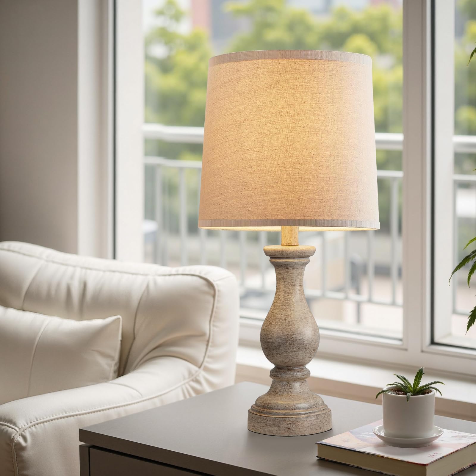 Seealle bedside lamps with linen shade for soft reading light