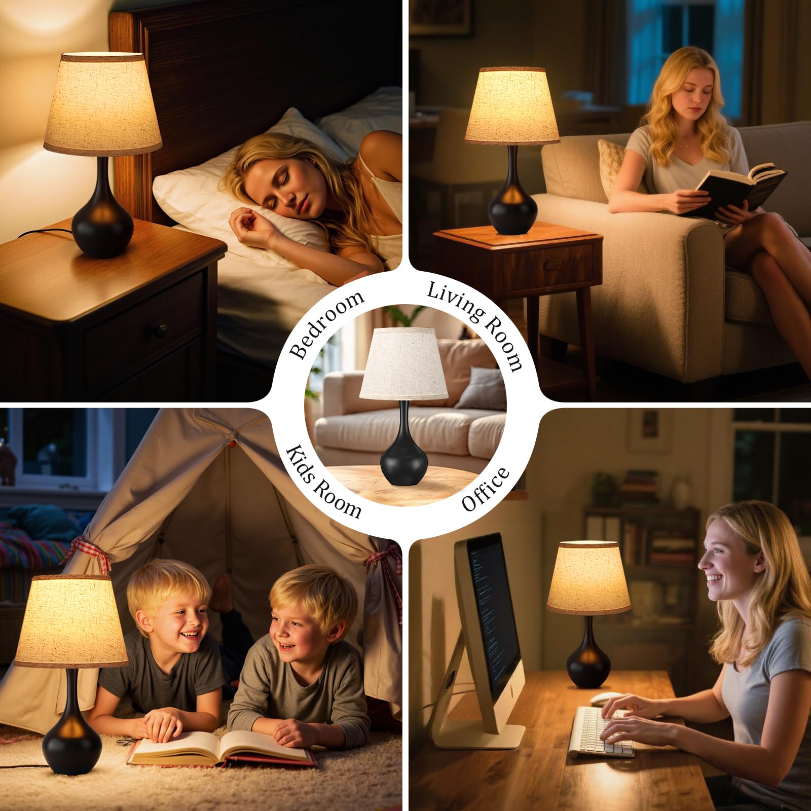 Seealle living room end table lamp casts a warm, inviting glow