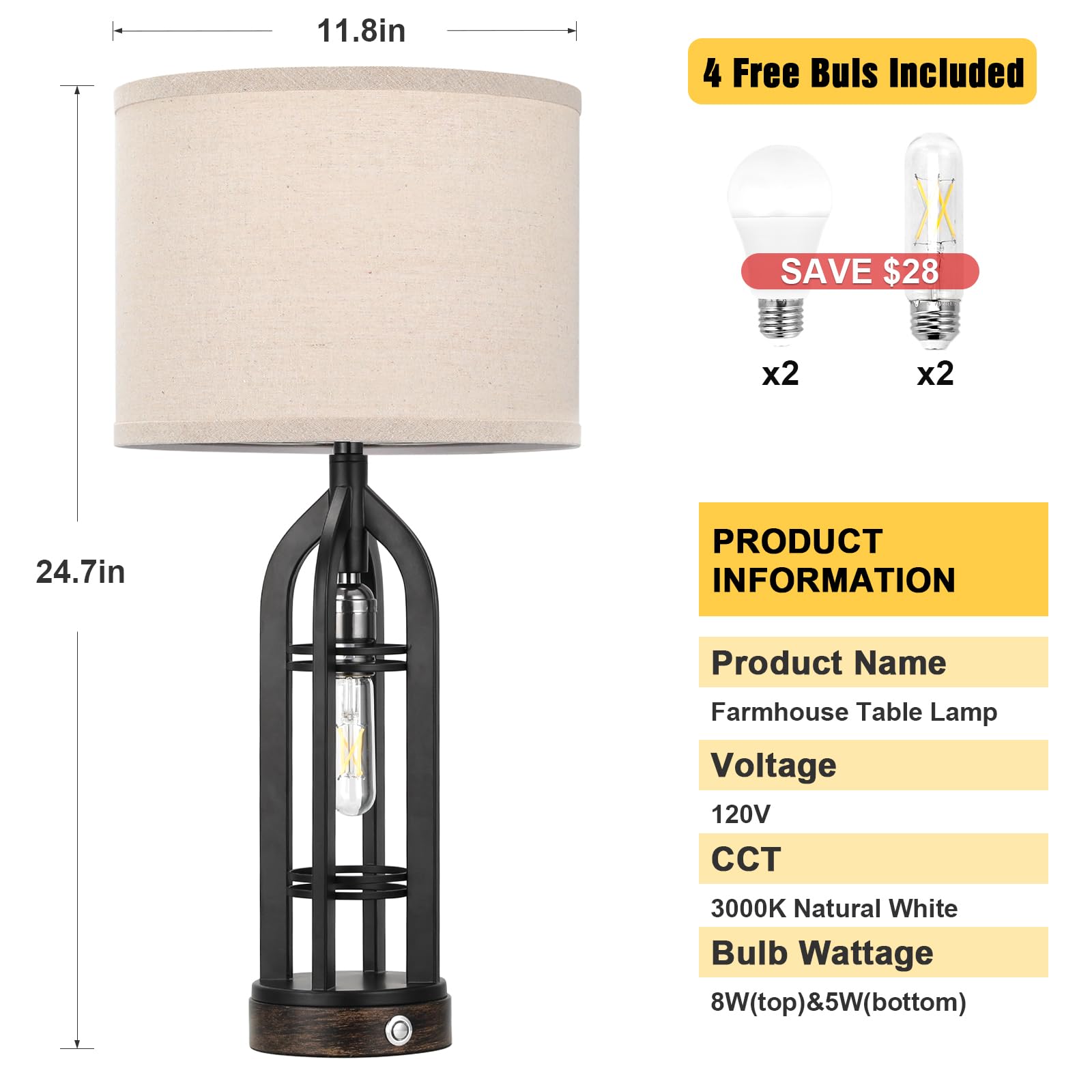 Seealle living room lamps set of 2 provide versatile end-table lighting.