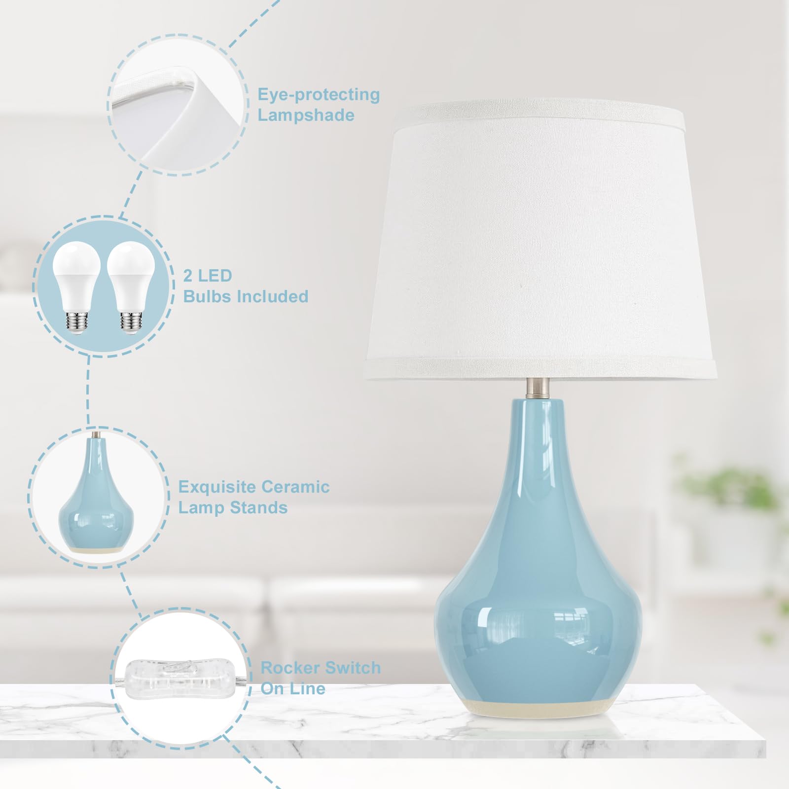 Seealle modern table lamp sky blue finish complements any desk.