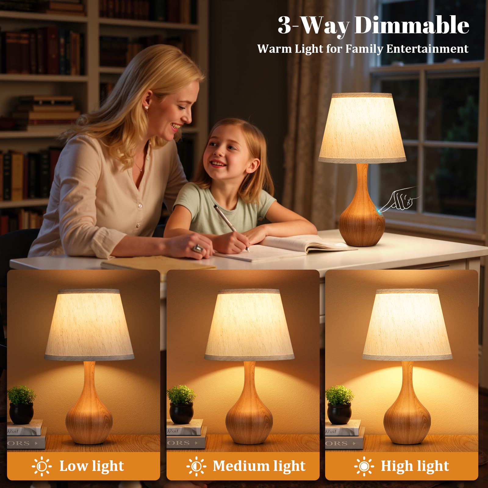 Seealle nightstand lamp brightness control for effortless reading at night