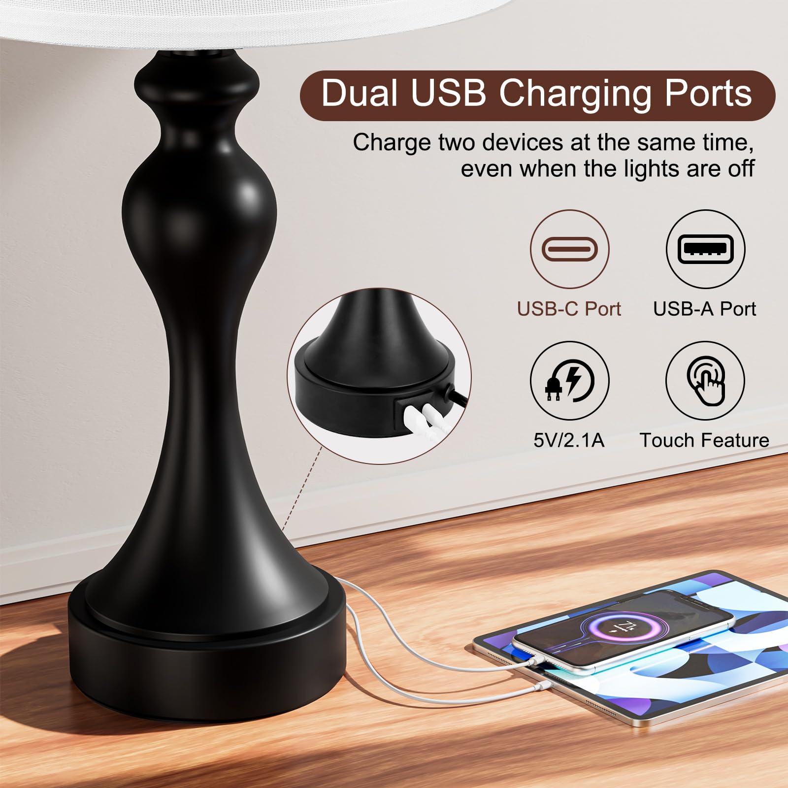 Seealle LED bulbs included with nightstand lamps for immediate use