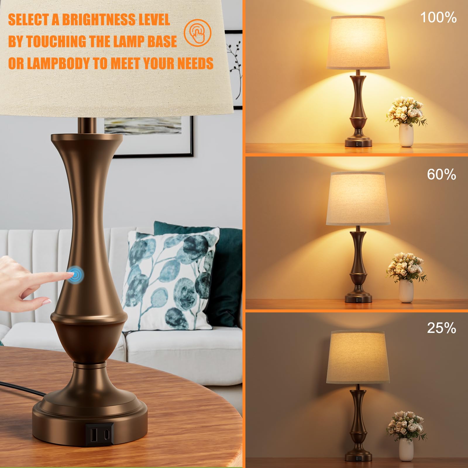 Seealle nightstand lamps feature USB-C and USB-A ports for easy charging.