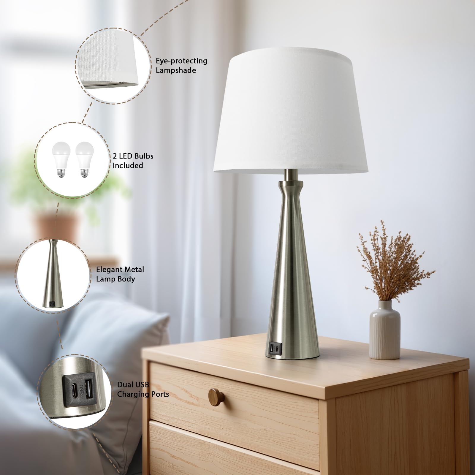 Seealle silver finish lamps enhance living room ambiance