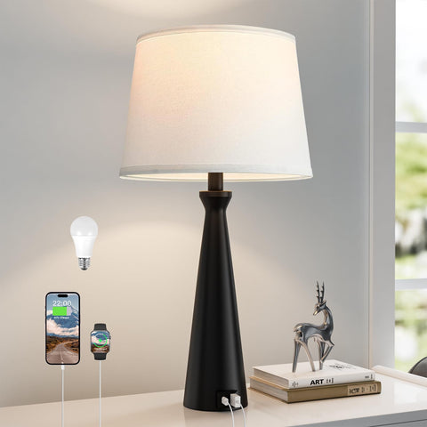 Seealle single modern table lamp conical base enhances bedside style with stable support.