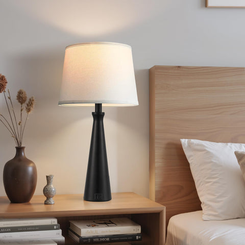 Seealle table lamp USB-A and USB-C charging base keeps devices powered.
