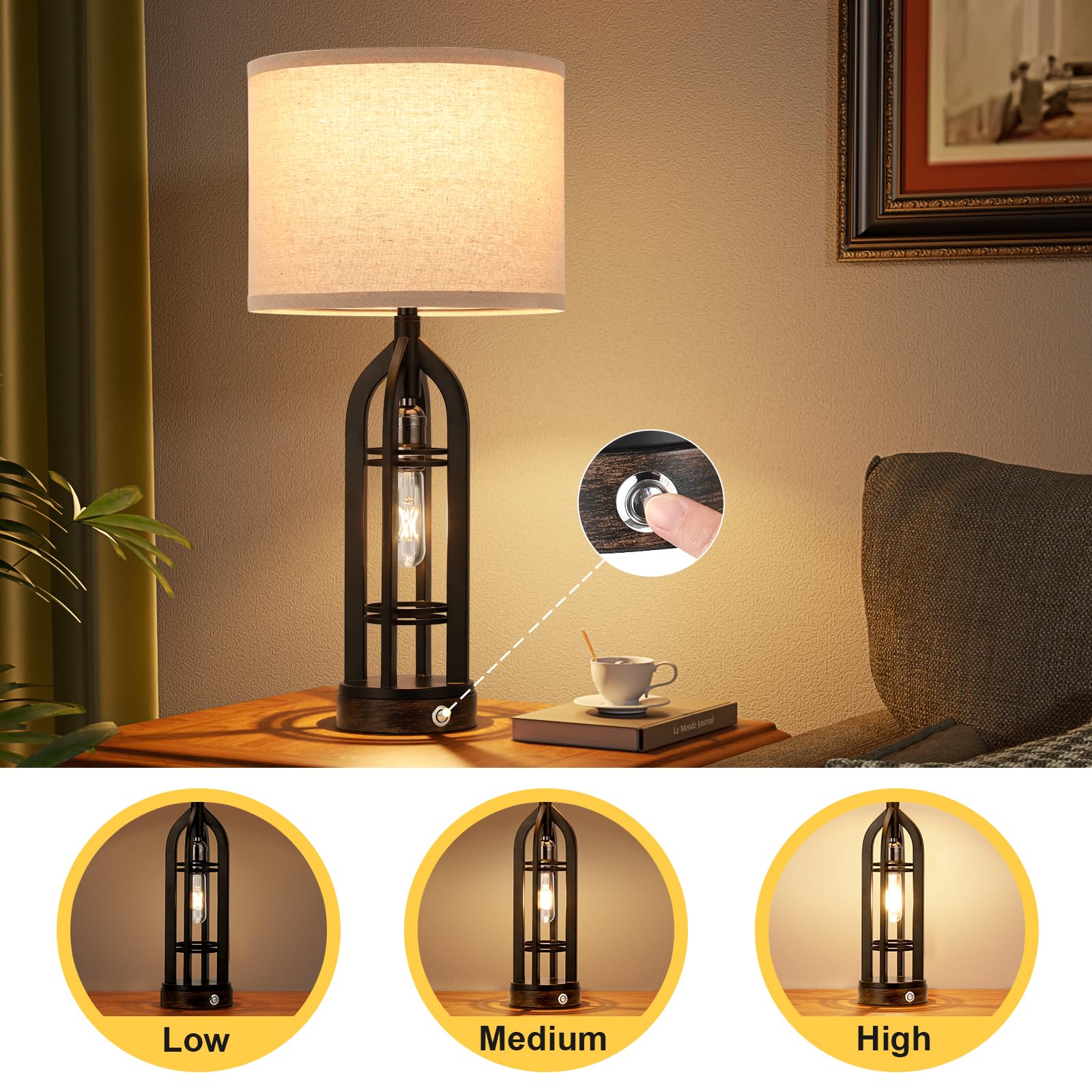 Seealle table lamp features USB-C and outlet for easy night charging.