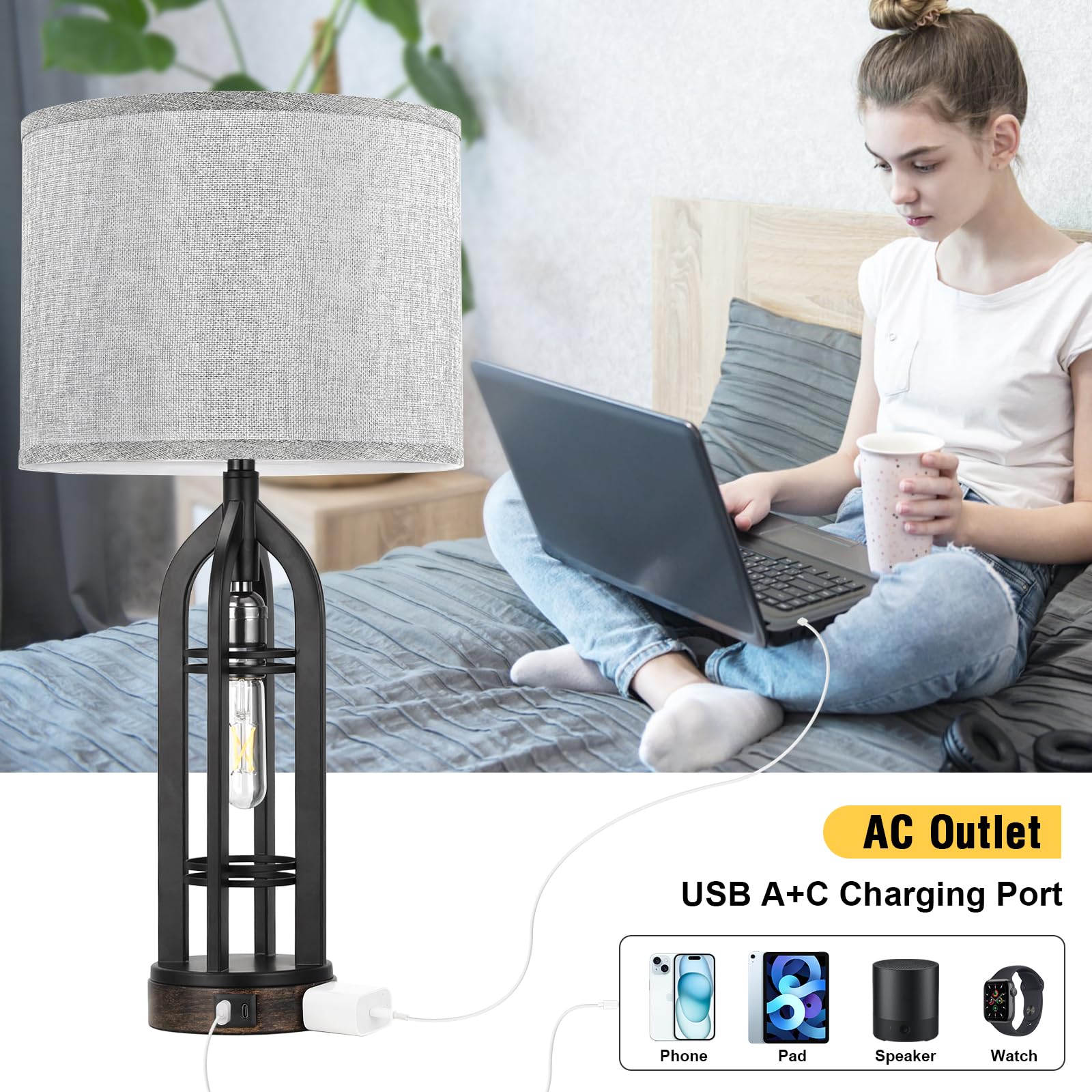 Seealle lamp USB outlet enables convenient charging at nightstand