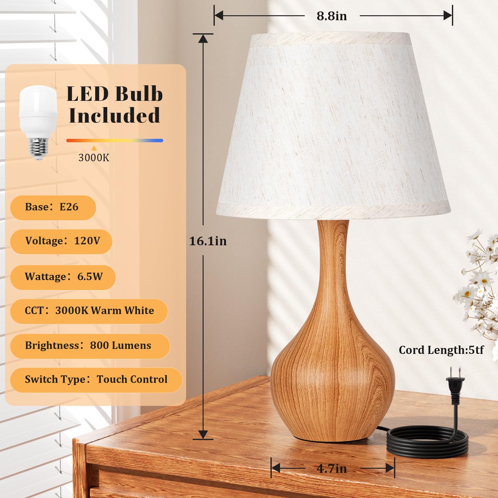 Seealle table lamp wood base design complements modern decor