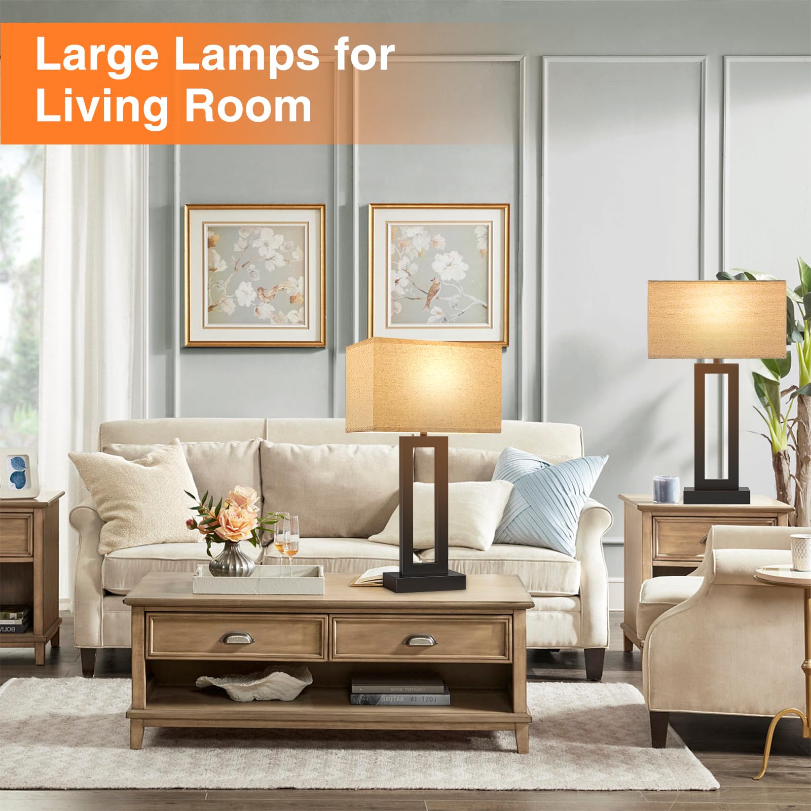 Seealle table lamps in black metal base with linen shade elevate decor.