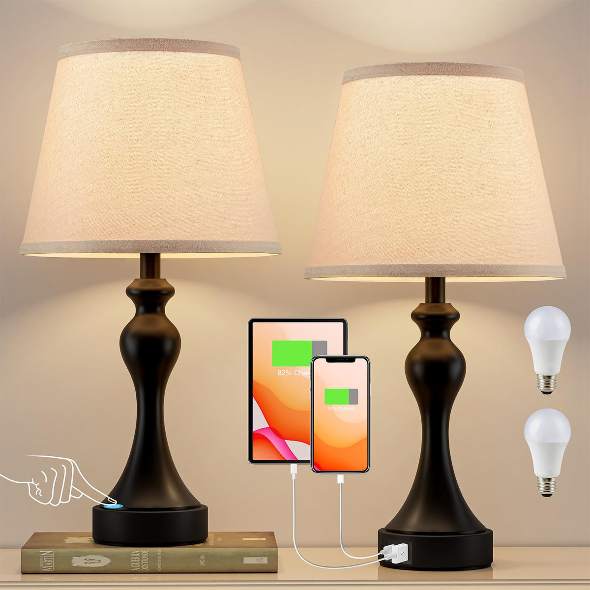Seealle touch lamp nightstand base with simple touch control for effortless lighting.