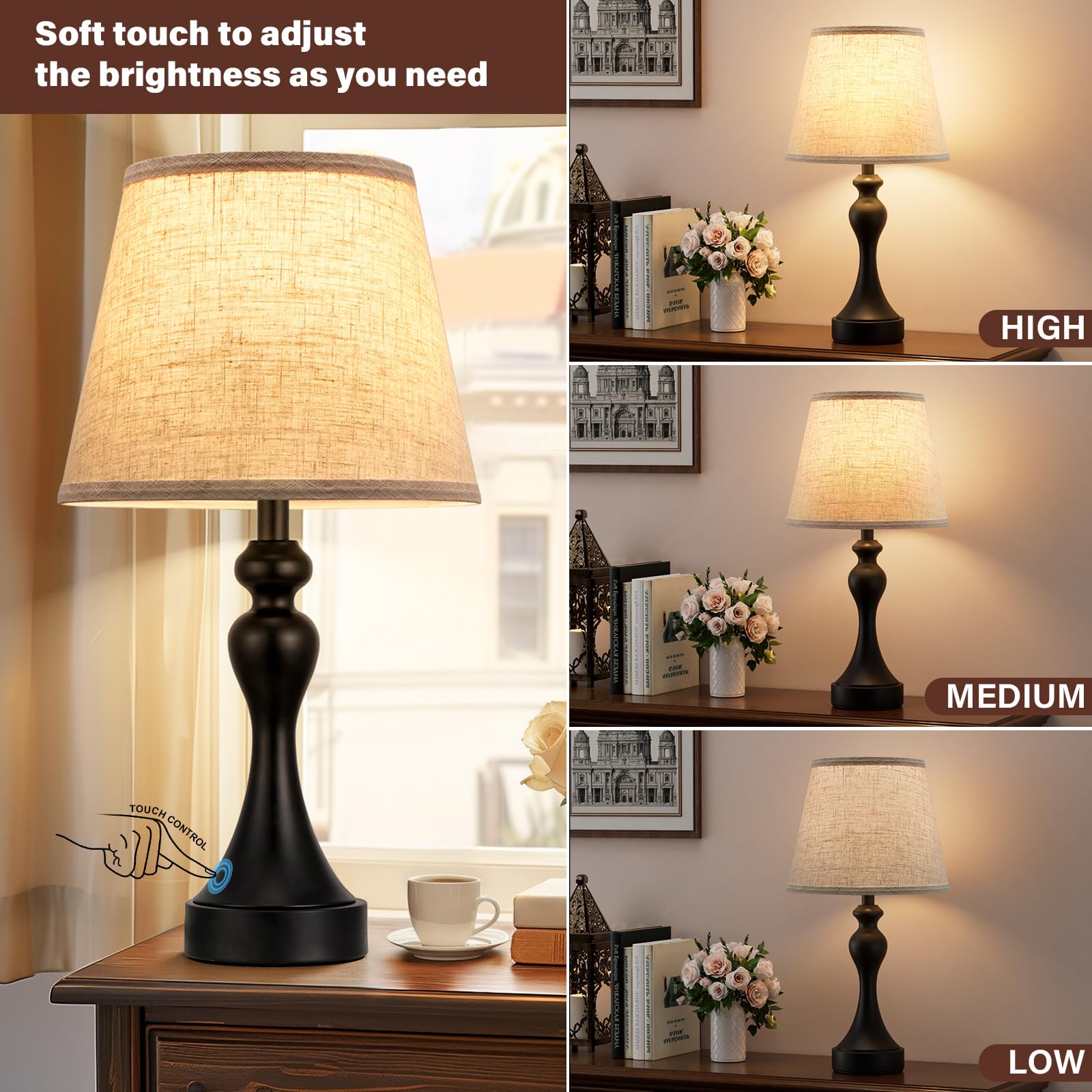 Seealle Touch Lamps base with touch-control enables quick brightness adjustment