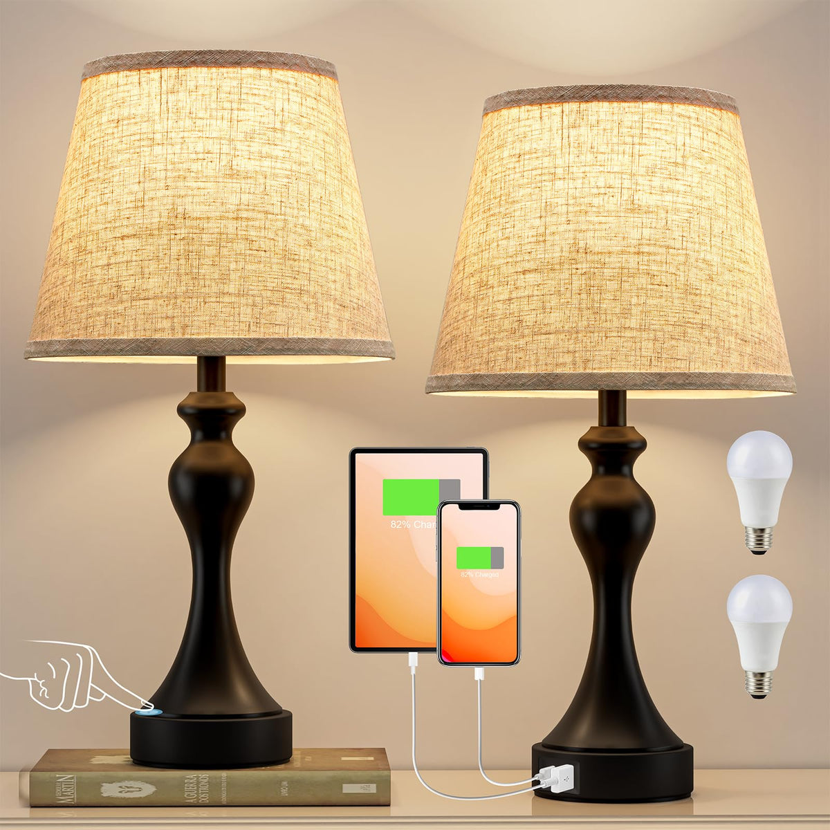 Seealle Touch Lamps pair on nightstands providing balanced ambient lighting