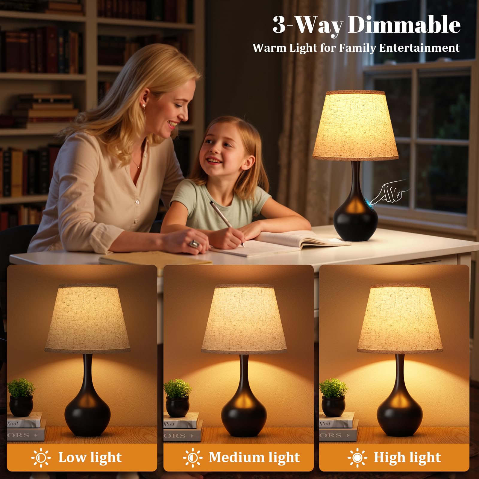 Seealle Touch Table Lamp on a bedside setup provides balanced ambient glow.