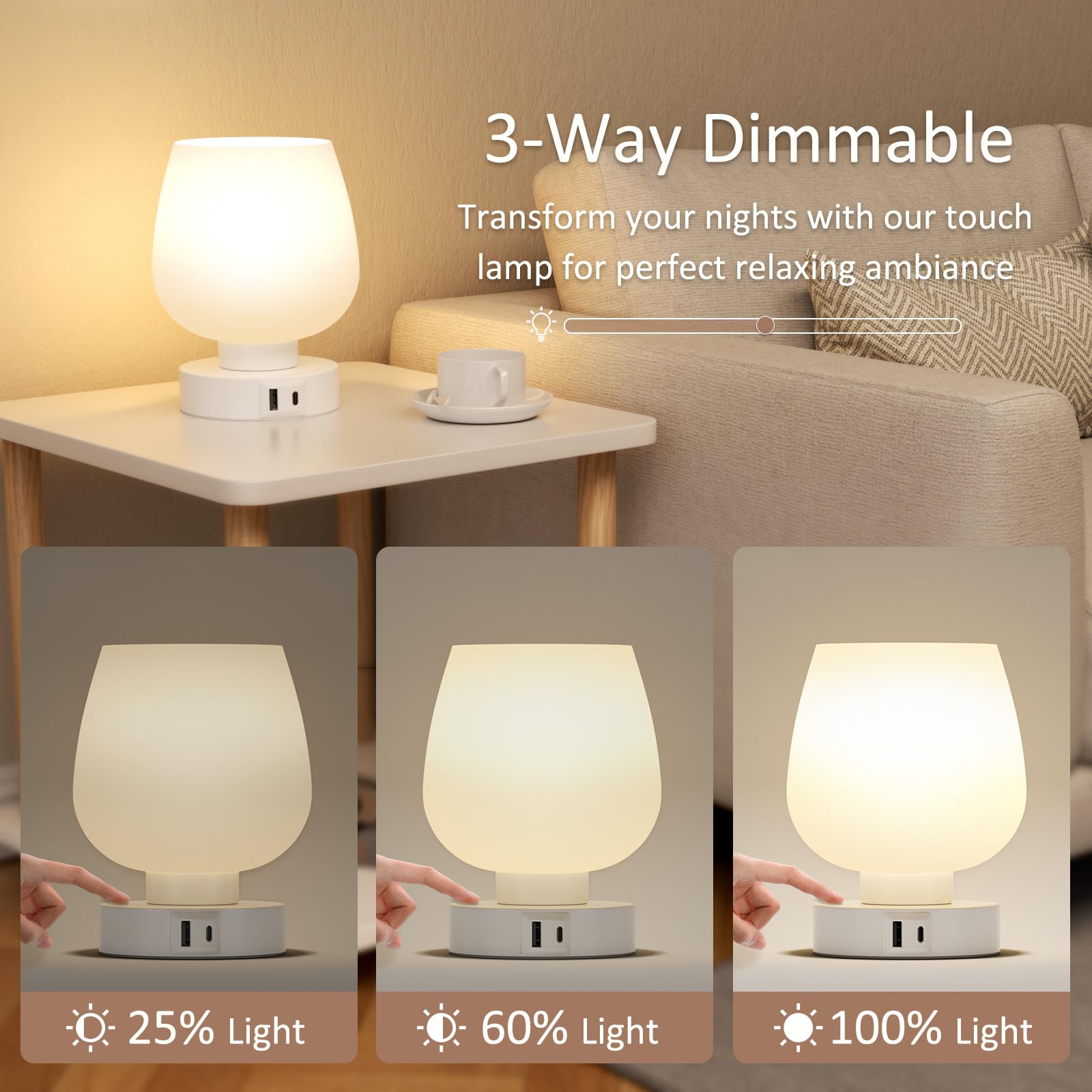 Seealle lamp in dimmed mode creating cozy atmosphere for night reading