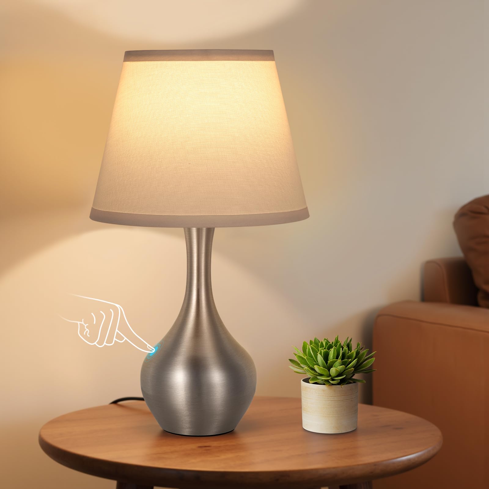 Seealle Touch Table Lamp front view with adjustable brightness for bedside reading