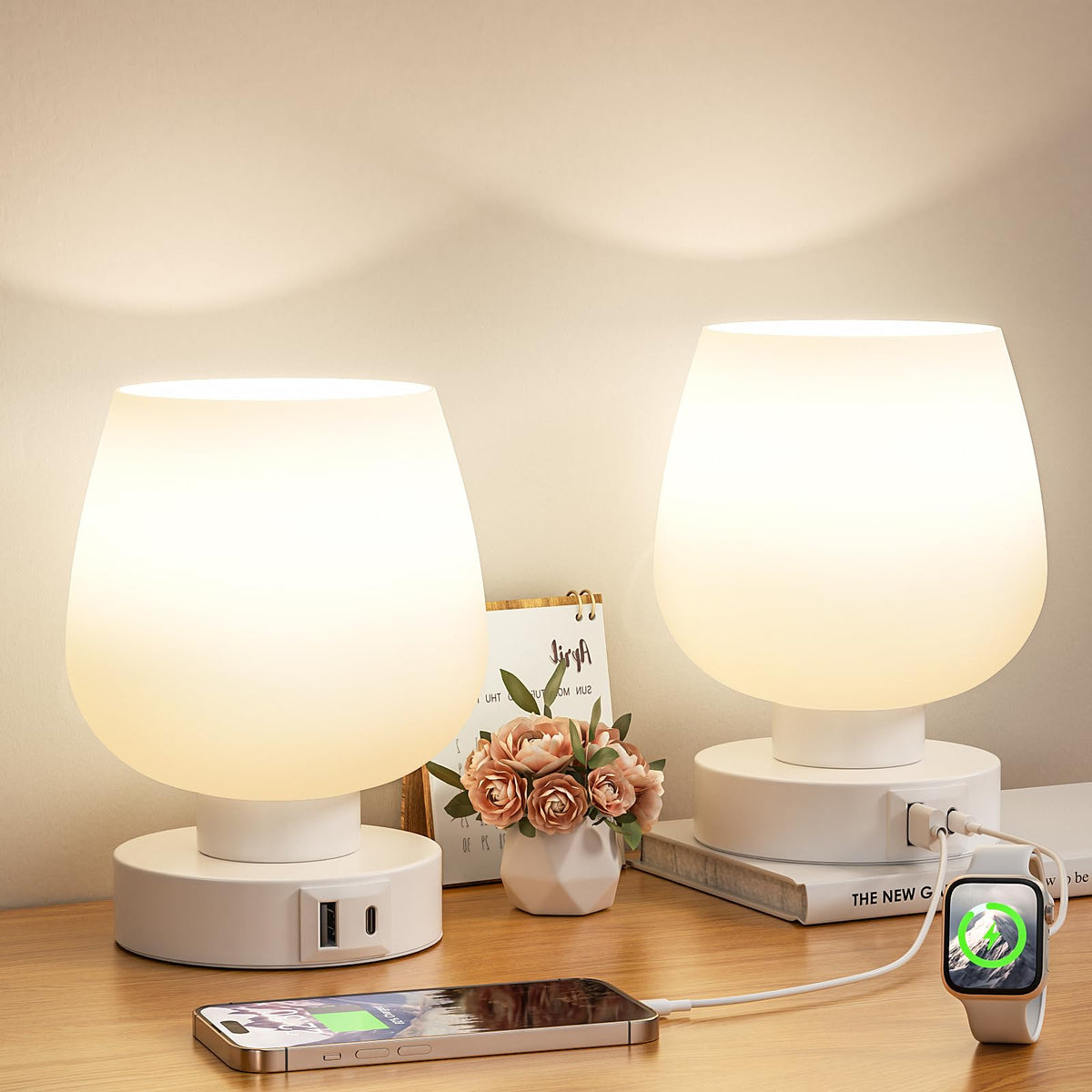 Seealle touch table lamp on nightstand with soft ambient lighting
