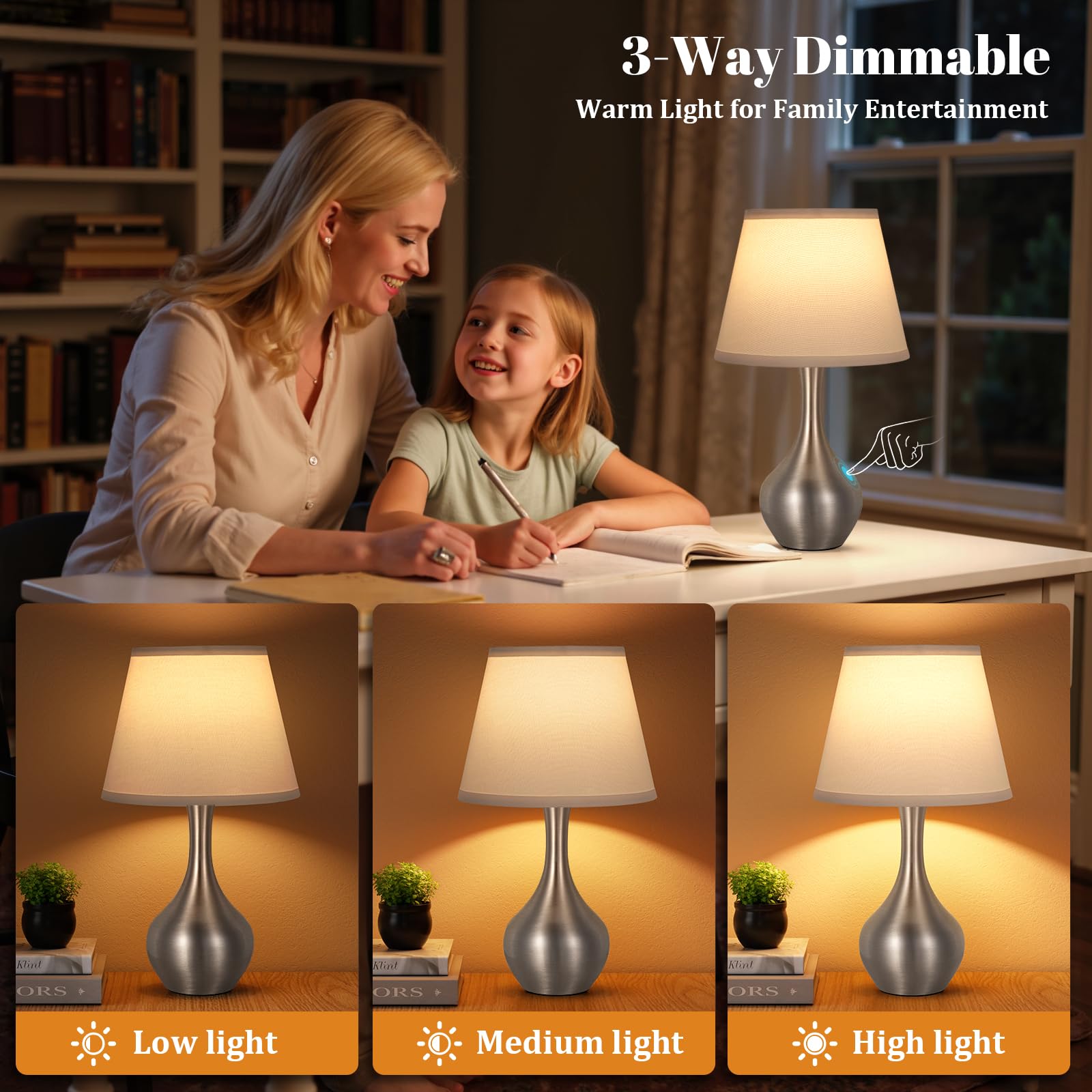 Seealle Touch Table Lamp silver base for modern bedroom decor
