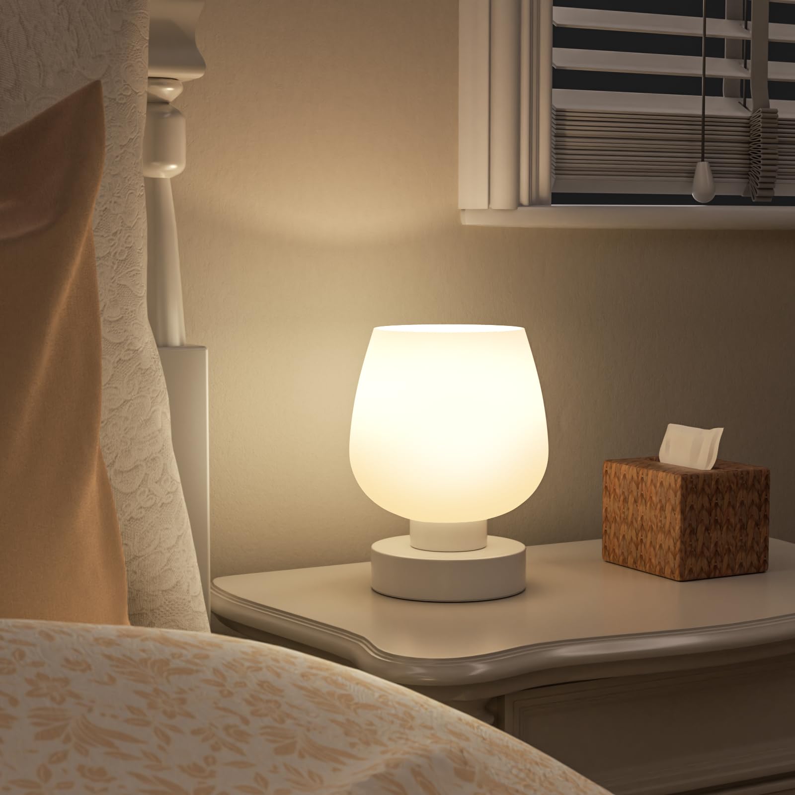 Seealle Touch Table Lamp's sleek metal base adds modern contrast and stability to nightstands.