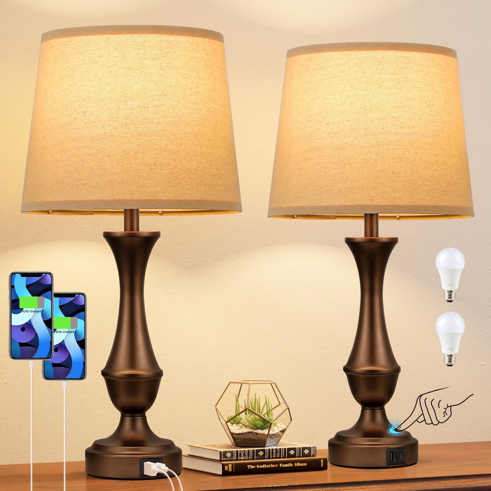 Seealle upgraded touch lamps on nightstands offer versatile ambient lighting.