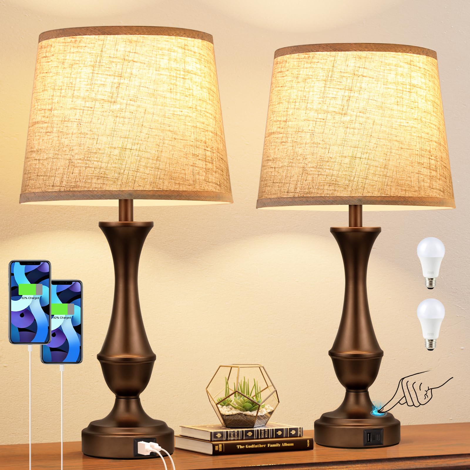 Seealle Upgraded Touch Lamp nightstand with 3-way dimming for ambiance