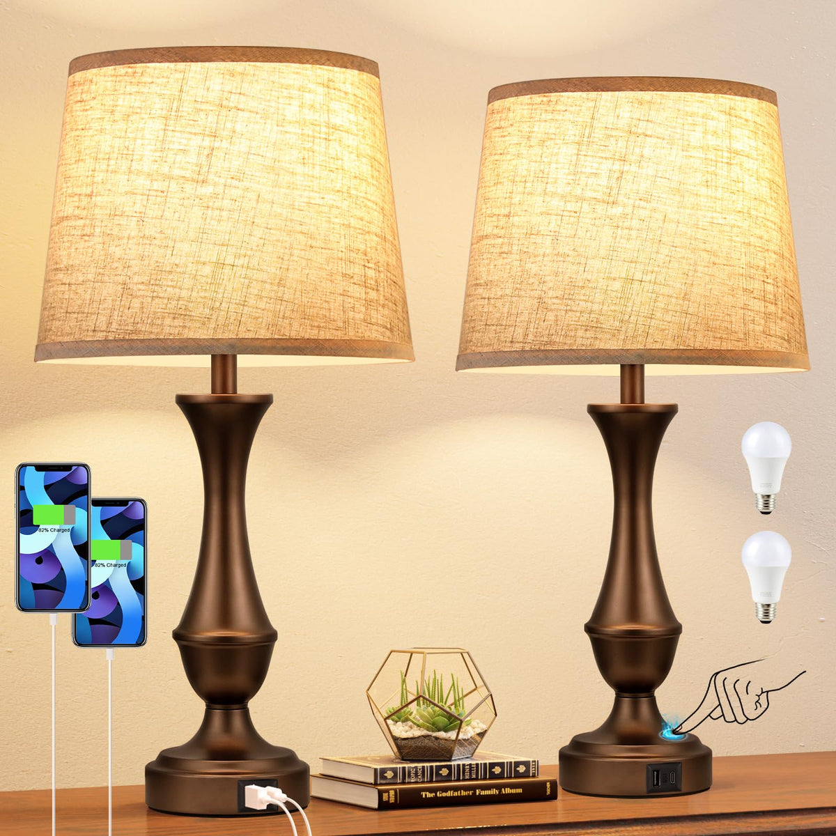 Seealle Upgraded Touch Lamp nightstand with 3-way dimming for ambiance