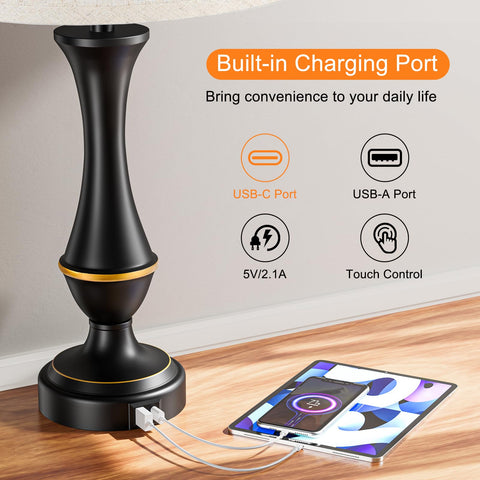 Seealle bedside lamps with USB-C and USB-A charging accessible anytime.
