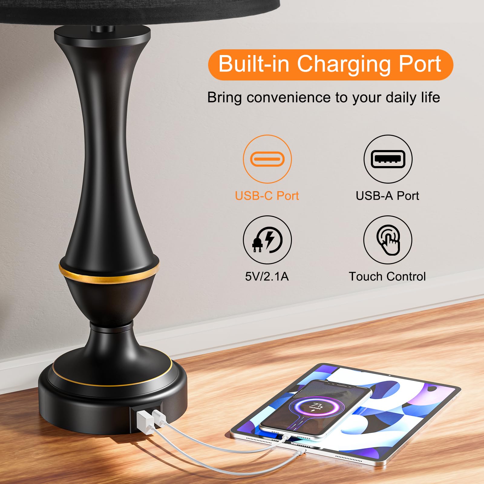 Seealle lamps show USB C and USB A ports for charging devices