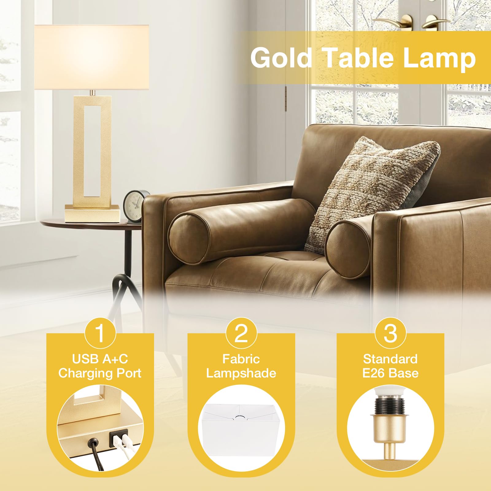 Seealle nightstand lamp with USB C port for convenient charging.