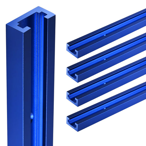 SeekLiny blue woodworking track in use for alignments and jigs.