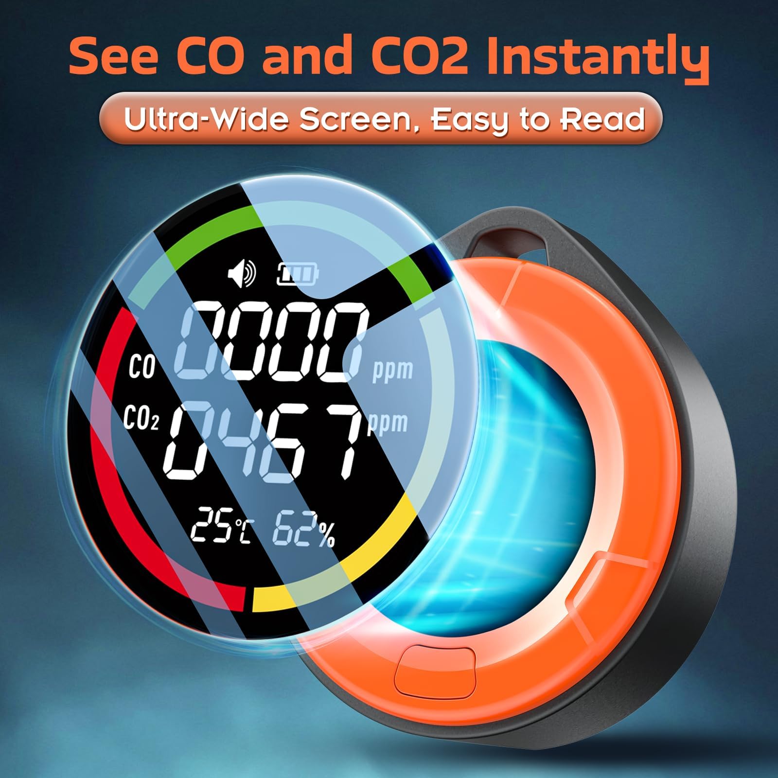 Seektain battery-powered CO2 detector charging in progress for quick recharges on the go.