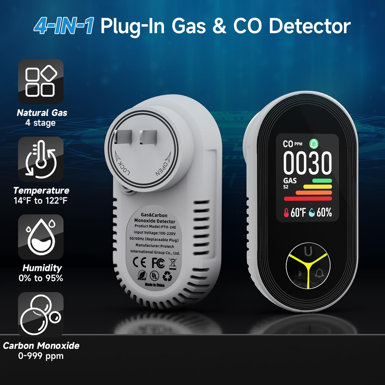 Seektain CO detector with visual and audible alerts for safety.