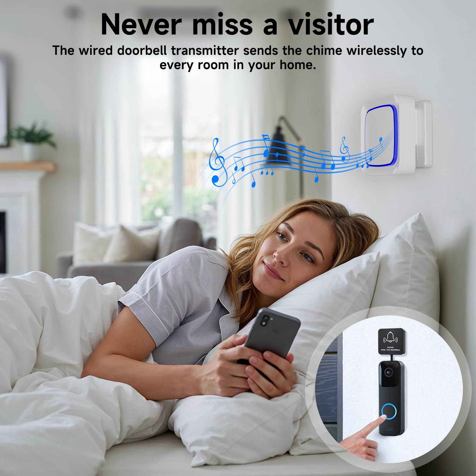 Seektain receiver close-up showing 58 melodies for customizable chimes