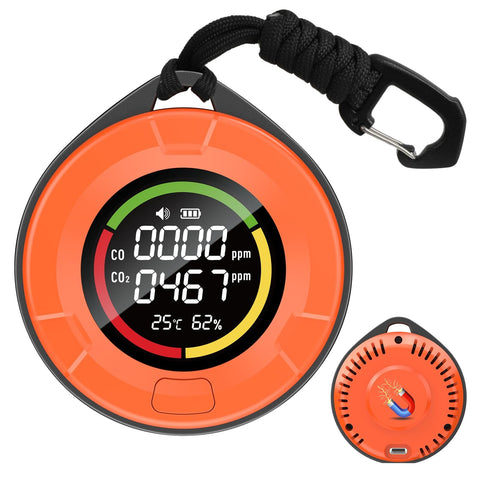 Seektain portable CO2 detector travel front view with early alert capability.