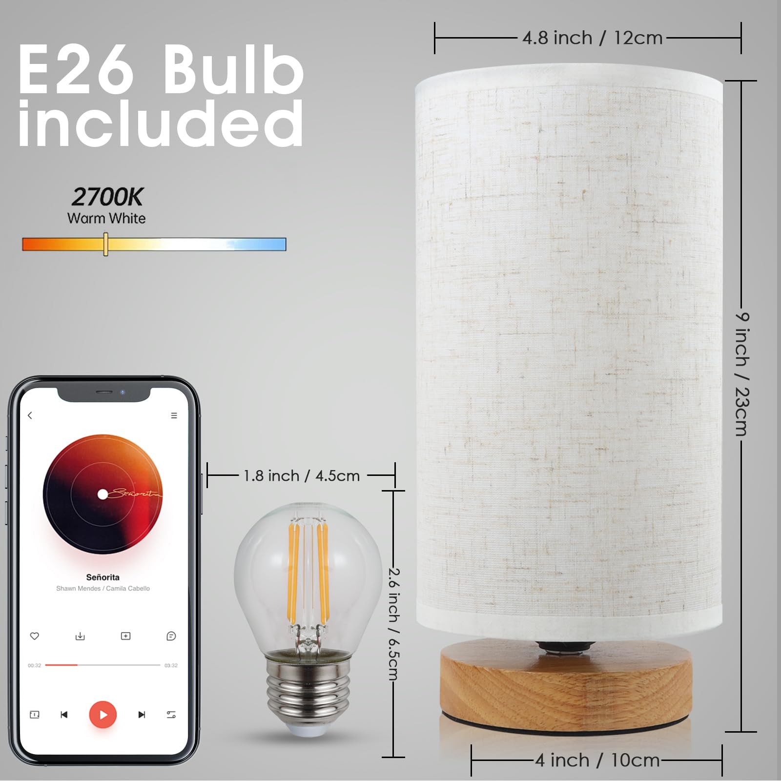 SEENSINY bedside lamp includes LED bulb for easy setup and energy savings.