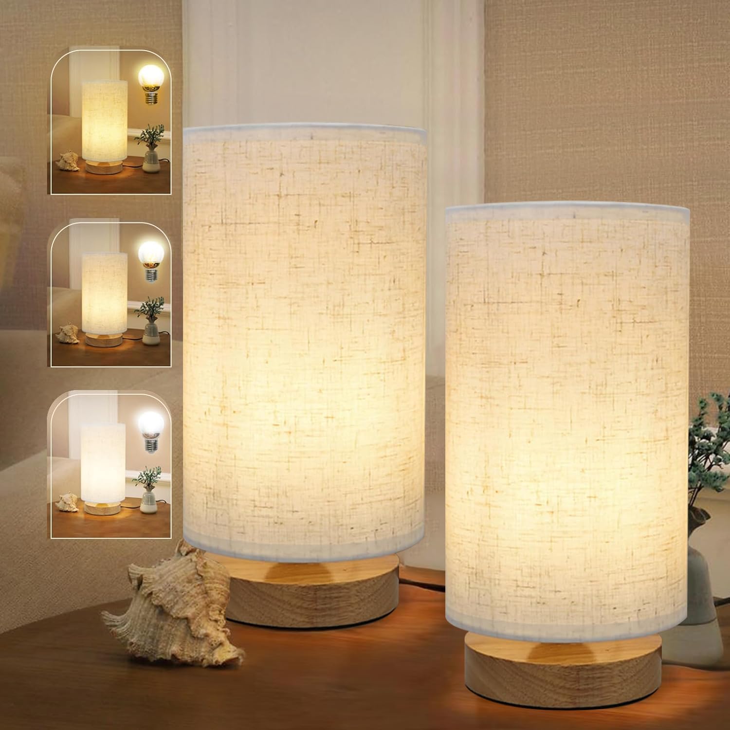 SEENSINY minimalist bedside lamps pair with round fabric shades for warm, inviting evenings.